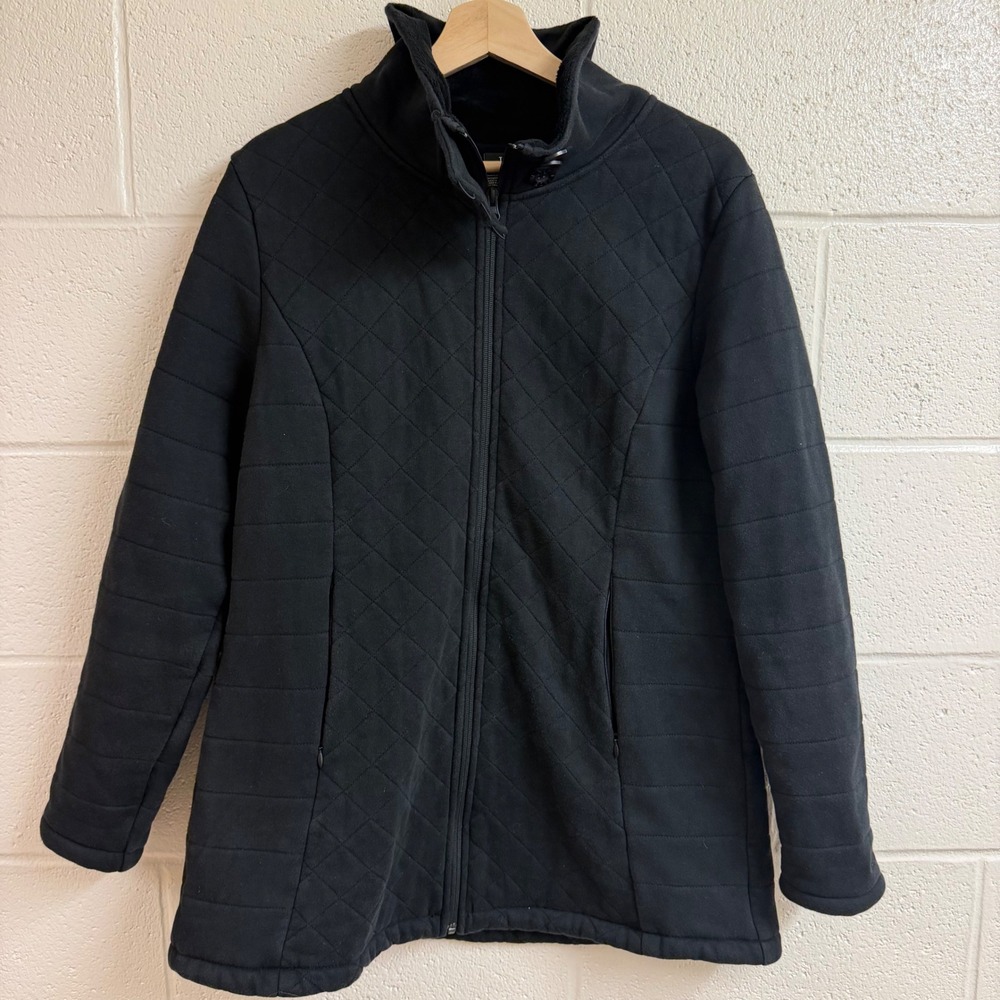 The North Face Womens Caroluna Quilted Mock Neck Button XL Jacket Black Full Zip